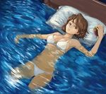  alarm_clock bikini brown_eyes brown_hair clock original partially_submerged pillow sharlona short_hair solo swimsuit water 