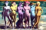  anthro anthrofied applejack_(mlp) beach big_breasts blonde_hair blue_eyes blue_fur breasts cowboy_hat dripping dripping_pussy dripping_water equine eyewear female fluffins fluttershy_(mlp) friendship_is_magic fur green_eyes group hair hand_holding hasbro hat horn horse line long_hair looking_at_viewer mammal multi-colored_hair my_little_pony nude one_eye_closed pegasus pink_fur pink_hair pinkie_pie_(mlp) pony purple_fur purple_hair pussy rainbow_dash_(mlp) rainbow_hair rarity_(mlp) seaside shit_just_got_real short_hair standing sunglasses twilight_sparkle_(mlp) unicorn water wet wet_pussy wings wink 
