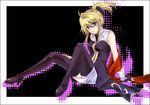  blonde_hair blue_eyes boots fingerless_gloves gloves kanaranshi legretta_(tales) ponytail solo tales_of_(series) tales_of_the_abyss thigh_boots thighhighs 