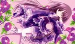  barefoot bell_(artist) flowers harukaze_setsuna lolita_fashion long_hair purple_hair tinkle wa_lolita wink 