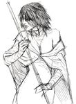 bandages demon's_souls greyscale ikeda_masateru maiden_in_black monochrome sketch solo souls_(from_software) staff 