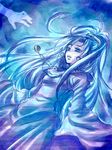 1girl blue_hair chrono_(series) chrono_trigger dress earrings female green_eyes imoyama jewelry long_hair male_hand pendant schala_zeal solo 