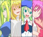  ahoge aino_heart arcana_heart arcueid_brunestud artoria_pendragon_(all) blazblue blonde_hair column_lineup crossover cut-in fate/stay_night fate_(series) minami_kunimusu multiple_crossover multiple_girls noel_vermillion saber short_hair sweater tsukihime very_short_hair 