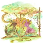  coco7 espeon forked_tail gen_2_pokemon no_humans pokemon pokemon_(creature) tail tree umbreon 