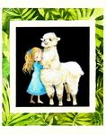  alpaca barefoot blonde_hair child closed_eyes hug original smile solo standing tetuankyo twintails 