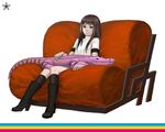  animal black_eyes boots brown_hair christina_(fsr) couch crocodile crocodilian hana_to_taiyou_to_ame_to kusabi_toriko long_hair nichiq sitting solo star 