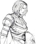 armor breastplate demon's_souls greyscale ikeda_masateru monochrome realistic selen_vinland short_hair simple_background sketch solo souls_(from_software) upper_body white_background 