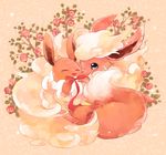  animal baby bad_id bad_pixiv_id eevee flareon flower gen_1_pokemon no_humans pokemon pokemon_(creature) ribbon 