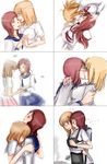  apron bad_id bad_pixiv_id blonde_hair brown_hair fukuji_mihoko hug kazekoshi_school_uniform kiss kiyosumi_school_uniform multiple_girls saki saku_(amespi) school_uniform serafuku takei_hisa translation_request yuri 