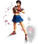  blue_sailor_collar brown_eyes brown_hair cherry_blossoms drink fingerless_gloves gloves ikeno_daigo kasugano_sakura sailor_collar school_uniform short_hair solo street_fighter street_fighter_iv_(series) towel 