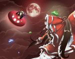  black_hair black_legwear bow brown_hair full_moon hair_bow hakurei_reimu highres houjuu_nue japanese_clothes long_hair moon multiple_girls red_eyes short_hair thighhighs to-hou_eiyasyou touhou ufo wings zettai_ryouiki 