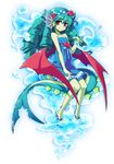  bad_id bad_pixiv_id blue_hair dress drill_hair green_skin high_heels kyousaku leviathan_(mygrimoire) monster_girl mygrimoire partially_submerged red_eyes shoes smile solo tail water wings 