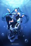  aqua_eyes aqua_hair detached_sleeves hatsune_miku headphones highres legs long_hair necktie skirt solo thighhighs twintails underwater very_long_hair vocaloid zenn zettai_ryouiki 