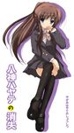  alternate_hairstyle blue_eyes cosplay crossed_legs kasuki_masato kouyouen_academy_uniform legs long_hair lyrical_nanoha mahou_shoujo_lyrical_nanoha ponytail school_uniform sitting solo suzumiya_haruhi suzumiya_haruhi_(cosplay) suzumiya_haruhi_no_shoushitsu suzumiya_haruhi_no_yuuutsu thighhighs yagami_hayate 