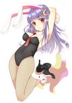  :&lt; alternate_costume animal_ears ankle_cuffs armpits arms_behind_head arms_up bad_id bad_pixiv_id between_breasts blush breasts bunny bunny_ears bunny_girl bunnysuit cleavage cosplay crescent crescent_hair_ornament detached_collar error fishnet_pantyhose fishnets full_body hair_ornament high_heels kagura_(c_h_r_o_e) long_hair medium_breasts necktie no_bra pantyhose purple_hair red_eyes red_neckwear reisen_udongein_inaba shoes sideboob simple_background solo touhou 