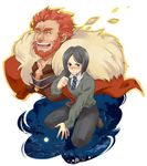  beard black_hair facial_hair fate/zero fate_(series) full_body grey_eyes male_focus multiple_boys red_hair rider_(fate/zero) triplebomber waver_velvet 