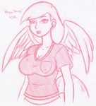  breasts cleavage clothed clothing derp derpy_hooves_(mlp) equine female friendship_is_magic hair horse huge_breasts human humanized hybrid mammal midriff monochrome my_little_pony pink_and_white pony shirt solo tail wings x-cross 