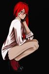  blush crossdress crossdressing glasses gloves green_eyes grell_sutcliff hair_over_one_eye hair_over_one_hair high_heels kneeling long_hair male panties red_hair sexy trap 