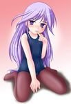  :p blush crossdress crossdressing happiness happiness! kneeling legwear long_hair neopure one-piece_swimsuit pantyhose purple_eyes purple_hair school_swimsuit sukumizu swimsuit thighhighs tights tongue tongue_out trap watarase_jun 