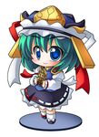  arm_ribbon blue_eyes blush chibi faux_figurine green_hair hat hat_ribbon ribbon rod_of_remorse shiki_eiki shinjitsu shirt short_hair skirt smile solo standing touhou 