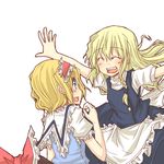  :d ^_^ alice_margatroid blonde_hair blue_eyes blush bow braid closed_eyes hair_bow hairband hakurei_reimu happy imminent_hug kirisame_marisa multiple_girls natsuk no_hat no_headwear open_mouth outstretched_arms sideways_mouth smile spread_arms touhou 