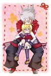  2boys 2guys arc_system_works blazblue blazblue:_calamity_trigger blonde_hair blue_eyes carl_clover child glasses hug hugging jacket multiple_boys ragna_the_bloodedge short_hair shorts shota spiked_hair spiky_hair tear tears white_hair yaoi 