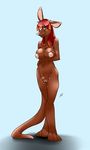  breasts cloaca female hair highlights juno kangaroo mammal marsupial nipples nude plain_background plushie puffy_nipples pussy red_hair severus solo spots white_background 