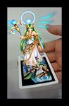  3d 3ds absurdres card game game_cg green_eyes green_hair highres jewelry kid_icarus long_hair lots_of_jewelry lowres male_hand nintendo nintendo_3ds off_shoulder official_art palutena shield thighhighs tiara very_long_hair 