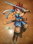  beads blue_eyes boots chrono_trigger crono dollar_bill katana male_focus photo scabbard sheath sword synbios16 weapon 