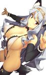  animal_ears breasts collar covered_nipples detached_sleeves dog_ears dog_tail groin hands highres huge_breasts idolmaster idolmaster_(classic) long_hair looking_at_viewer pink_eyes shijou_takane silver_hair slingshot_swimsuit smile solo swimsuit tail thighhighs tiara very_long_hair wet yn_red 