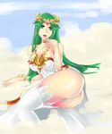 absurdres artist_request ass breasts cute green_eyes green_hair highres huge_ass jewelry kid_icarus large_breasts legs long_hair lots_of_jewelry nintendo off_shoulder palutena pant pantie panties sexy sexy_legs shield solo thighhighs tiara underwear very_long_hair white white_pantie white_panties 
