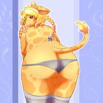  blonde_hair braid chubby exposed female giraffe hair horn legwear looking_at_viewer looking_back looking_over_shoulder mammal maverick panties raised_tail solo stockings tail translucent underwear 