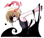  alternate_costume blonde_hair darkness ex-rumia kugelschreiber outstretched_arm red_eyes ribbon rumia smile solo touhou 