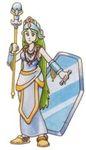  8 80s absurdres bit clasic game game_manual green_eyes green_hair highres instruction_ instruction_manual intruction jewelry kid_icarus long_hair lowres manual nes nintendo off_shoulder official_art old oldschool palutena shield solo thighhighs tiara very_long_hair 