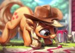  2019 applejack_(mlp) assasinmonkey cutie_mark earth_pony equine female feral freckles friendship_is_magic hat horse mammal mouth_hold my_little_pony outside paintbrush pony signature smile solo 