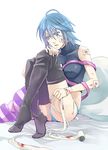  aqua_(kingdom_hearts) bad_id bad_pixiv_id bandages black_legwear blood blue_eyes blue_hair covered_nipples injury kingdom_hearts kingdom_hearts_birth_by_sleep m3_(mmm003) panties pillow short_hair solo thighhighs underwear 