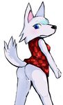  animal_crossing blue_eyes blush butt canine clothing cum dripping female looking_back looking_over_shoulder mammal muinu nintendo pussy raised_tail shirt solo standing tail unknown_artist video_games whitney_(animal_crossing) wolf 