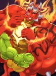  anthro balls big_penis dragon erection eyewear fire glasses horn huge_muscles knot kunn_(artist) looking_at_viewer male multi_penis muscular muscular_male nude penis precum smile solo thick_penis 