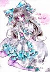  bow brown_hair dress flower frills hair_bow large_bow long_hair miri_(tobira_no_mukou) pantyhose red_eyes reiuji_utsuho solo touhou traditional_media watercolor_(medium) wings 