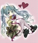  ahoge bad_id bad_pixiv_id blush bouquet dress flower green_hair hatsune_miku lace lace-trimmed_thighhighs long_hair mitsu_yomogi shoes sitting smile solo thighhighs twintails very_long_hair vocaloid 