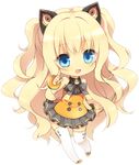  animal_ears blonde_hair blue_eyes bow bracelet cat_ears chibi full_body jewelry long_hair moorina open_mouth seeu skirt solo thighhighs transparent_background vocaloid 