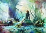  bare_legs barefoot bccp brown_hair from_behind highres kaze_no_tani_no_nausicaa nature nausicaa ohmu sitting soaking_feet teto tree water 