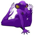  anthro arbok barefoot big_breasts breasts butt claws cobra fangs female foot_focus green_eyes grey hindpaw huge_breasts looking_at_viewer lying markings nails navel nintendo nipples nude on_stomach paws plain_background plantigrade pok&#233;mon pok&#233;morph pok&eacute;mon pok&eacute;morph purple purple_body purple_nipples red reptile scalie sebrina_arbok smile snake solo spread_legs spreading tail teeth thighs ticklishways video_games white_background wide_hips yellow zp92 