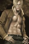  abs buff capcom emo jacket leon leon_s_kennedy looking_at_viewer male nipples not_furry re4 resident_evil solo topless 