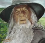  beard close-up face facial_hair flameshot gandalf grey_eyes hat highres ian_mckellen long_hair lord_of_the_rings male_focus old_man portrait realistic solo upper_body white_hair wizard_hat 