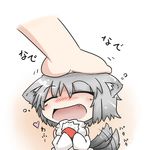  :d ^_^ animal_ears blush chibi closed_eyes dekasudachin detached_sleeves fang hand_on_another's_head hands_on_own_chest happy heart inubashiri_momiji minigirl open_mouth petting shirt silver_hair smile solo_focus tail tail_wagging touhou wolf_ears wolf_tail 