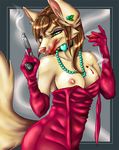  &hearts; anthro blood breasts canine collar dress female green_eyes gun mammal nipples piercing ranged_weapon selucilia solo wardrobe_malfunction weapon 