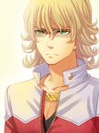  barnaby_brooks_jr blonde_hair frontier_town glasses green_eyes jacket jewelry male_focus necklace red_jacket solo tiger_&amp;_bunny 