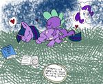  after_sex book cum dragon dream duo english_text equine female feral friendship_is_magic horn horse interspecies male mammal my_little_pony rarity_(mlp) scalie sleeping smile spike_(mlp) straight text twilight_sparkle_(mlp) unicorn young 