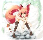  animal_ears breasts crossed_arms fang fox_ears fox_tail kazami_karasu medium_breasts non-web_source nude open_mouth original red_hair short_hair smoke solo tail thighhighs 